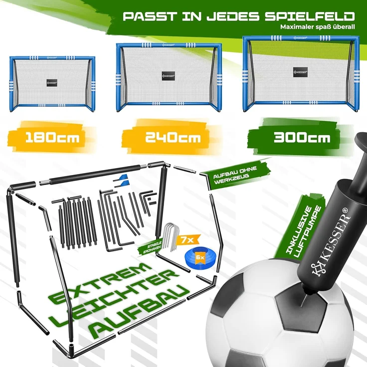 KESSER® Fußballtor für Garten robustes Outdoor Training Schusstraining UV-beständigem Netz, Stahlrahmen mit Polsterung, Erdhaken, Luftpumpe, Hüttchen, Montagezubehör für Kinder und Erwachsene Blau, 300cm, Ohne Torwand – Bild 4