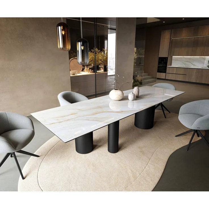 Esstisch Edge 300x100 cm Keramik Onyx Pearl Troa Metall Schwarz