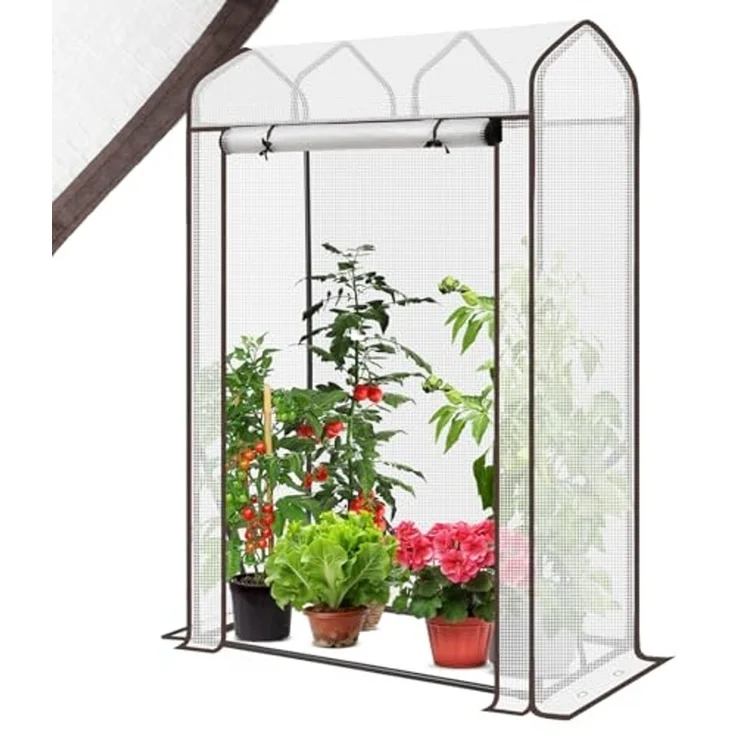 Sekey Gewächshaus Klein Tomatengewächshaus 150x100x50 cm, Mini Gewächshaus Folie Tomatenhaus Balkon Garten, Dachschräge Tomaten Foliengewächshaus Stabil Winterfest, Weiß – Bild 1