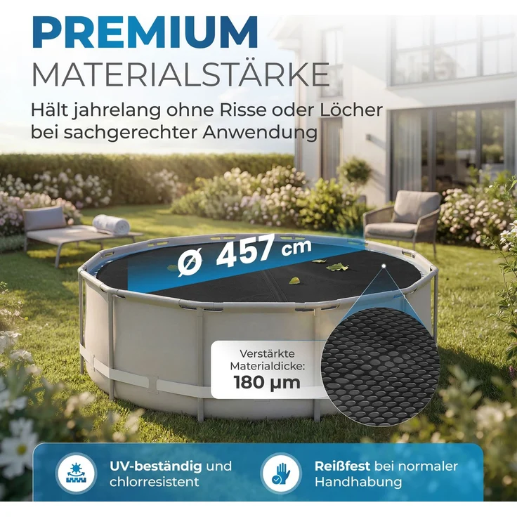 Miganeo Pool Solarfolie Ø 457 cm Deluxe rund | schwarz | 180 my | 12 mm Luftblasen – Bild 2