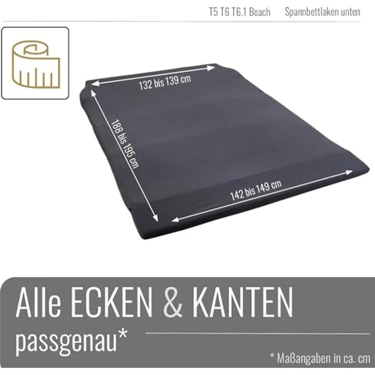 BLACK FOREST FOX Spannbettlaken Spannbettlaken VW Faltbett T5/T6/T6.1 Multivan California Beach OEKO-T, Baumwolle, Gummizug: rundum – Bild 3