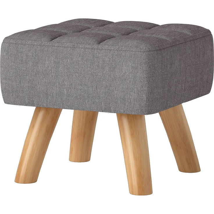MELAYR, Fußhocker mit Polsterung, Leinenoptik, Holzbeine, bis 110 kg belastbar, Grau, 27 x 27 x 26 cm – Bild 2