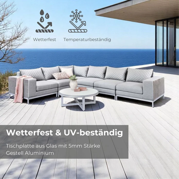 KETTLER EGO Couchtisch ø92 cm – Design Wohnzimmertisch mit eleganter Glasplatte und robustem, wetterfestem Aluminiumgestell in Silber, pflegeleicht. – Bild 4