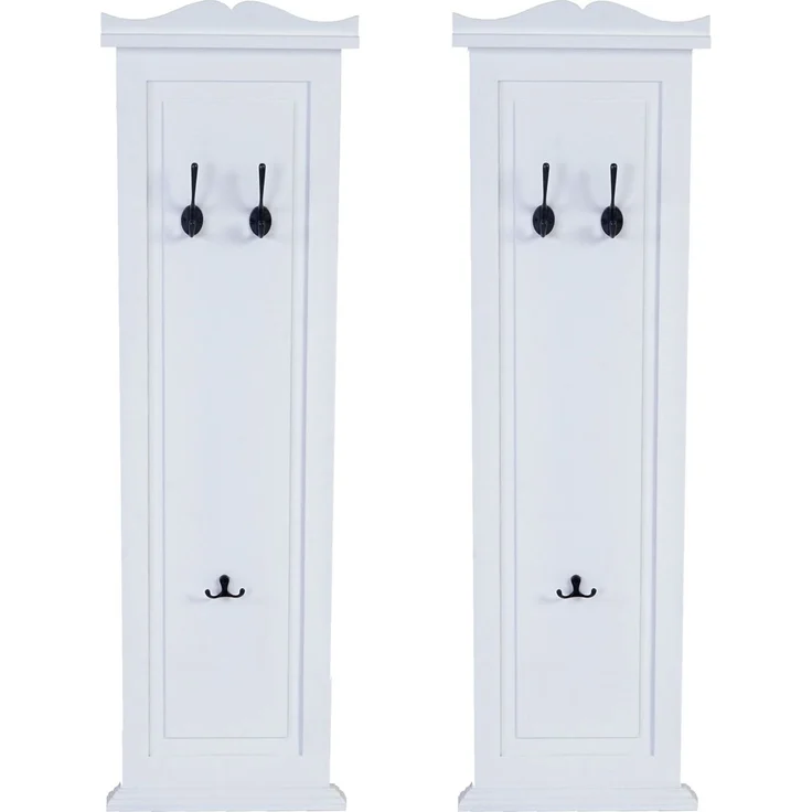 2er-Set Garderobe T33, Wandgarderobe Garderobenpaneel, Wandhaken Holz 109x28x4cm ~ weiß lackiert – Bild 2