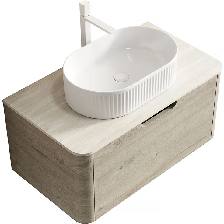 Badezimmer-Waschtisch 80 cm mit ovalem Keramikbecken, Sintersteinplatte und Soft-Close-Schublade – Bild 6