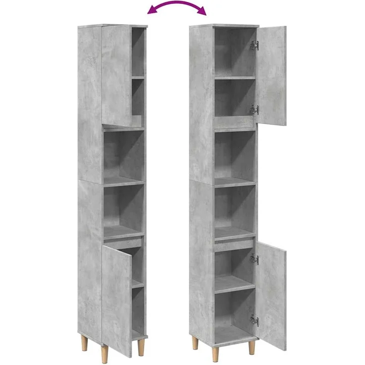 vidaXL Badschrank Betongrau 30x30x190 cm Holzwerkstoff 857101 – Bild 7