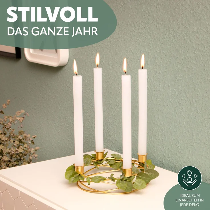 Kerzenhalter – Kranzform, für Stabkerzen / Tafelkerzen, Kerzenständer gold – Bild 4