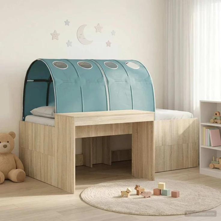 vidaXL Bett mit Tunnel 3 Stk. Artisian Eiche und Hellblau 3423660 – Bild 1