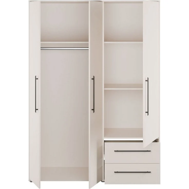 FORTE Kleiderschrank Mokkaris, Garderobe, zeitloses Design, 3 Türen, Made in Europe (B/H/T ca. 144x200x59cm) Zwei Schubladen, schwarze Stangengriffe, Stauraum, auch in Schwarz – Bild 4