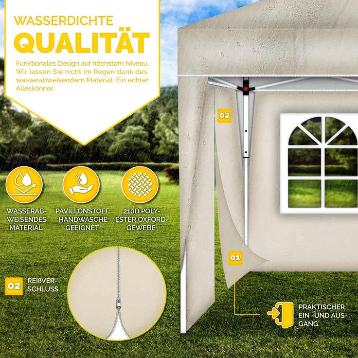tillvex® 4X Seitenwand beige für Pavillon 3x3m & 3x6m | Faltpavillon Seitenteile wasserabweisend | Seitenfenster & Reißverschluss | Seitenwände für Gartenzelt Partyzelt – Bild 10