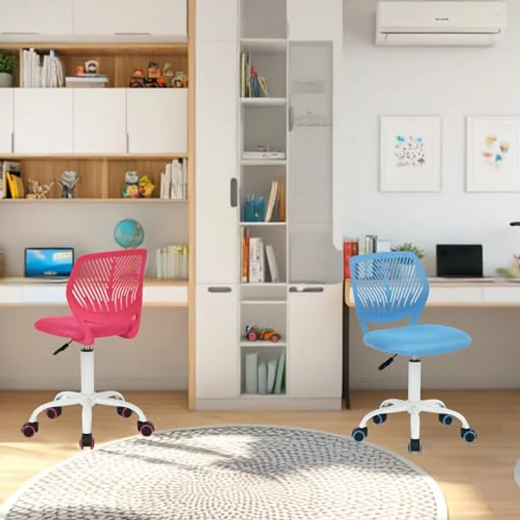 FurnitureR Bunter Schreibtischstuhl, moderner höhenverstellbarer Computerstuhl ohne Armlehnen, ergonomischer Drehstuhl für Kinderzimmer und Home Office – Bild 5
