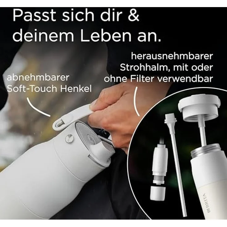 BRITA Trinkflasche BRITA LARQ Essential Filter Trinkflasche (1L) mit Strohhalm, Edelstahl Wasserflasche mit doppelwandiger Isolierung - hält 24h kalt – Bild 6