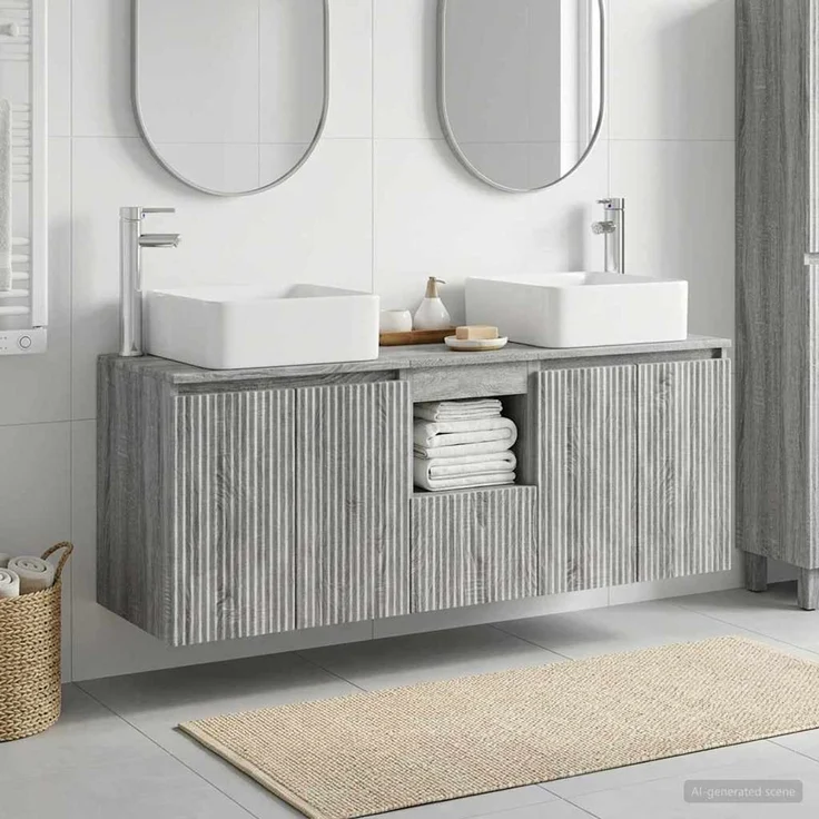 vidaXL Badezimmerschrank-Set 3 stk. Grau Sonoma 129 x 41 x 80 cm 3405643 – Bild 1