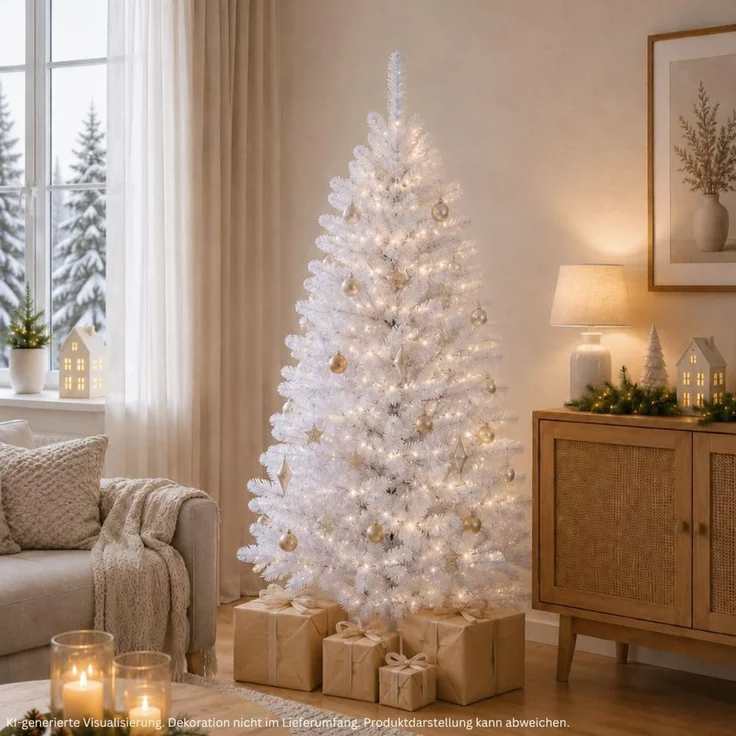 HXT 1015 Weiß 180 cm künstlicher Weihnachtsbaum inkl. Metallständer, schwer entflammbar – Bild 2
