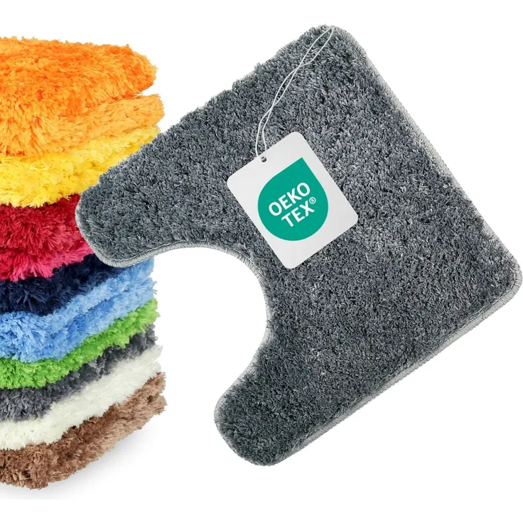 WohnDirect WC-Vorleger mit Ausschnitt 45x45 cm Grau – Badematte für Stand-WC Flauschig & rutschfest, Mikrofaser Badteppich Saugstark, Waschbar & Fußbodenheizung geeignet