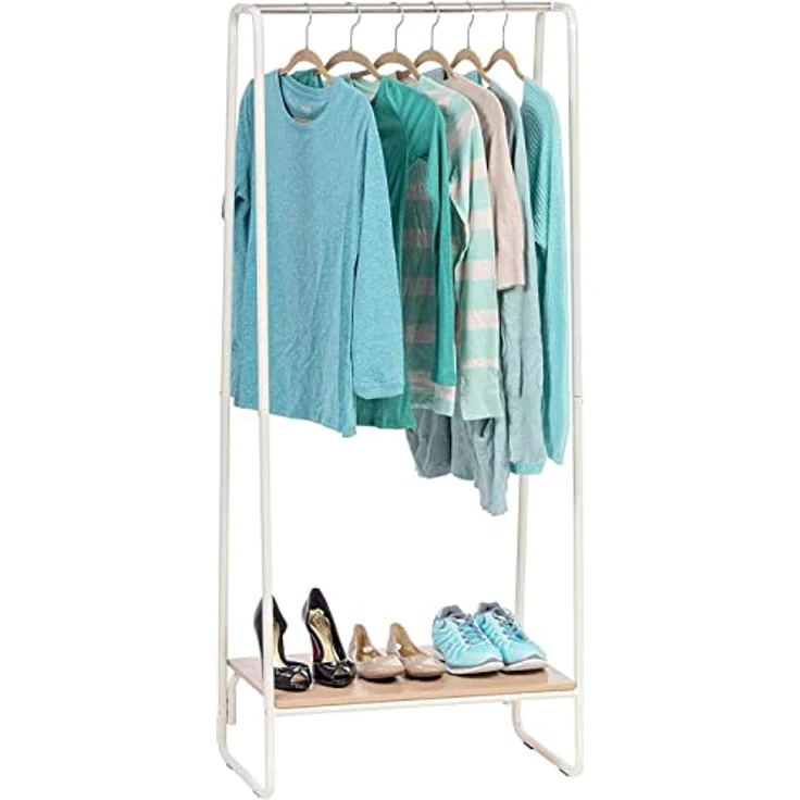 Iris Ohyama Kleiderständer mit Holzregal, 1 Ebene, Weiß, Modernes Design, Robuster Rahmen, rutschfest, Für Schlafzimmer, Studio, Schrank, Kleidung & Schuhe, Wäscheständer, Einfacher Aufbau, PI-B1 – Bild 2