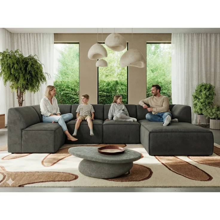 Modulares XXL-Ecksofa MODARO 5M, U-Form, Wohnlandschaft, 5-teilig, freistehend, Wohnzimmer Couch, HR-Schaumstoff - Braun Cord - Links – Bild 3