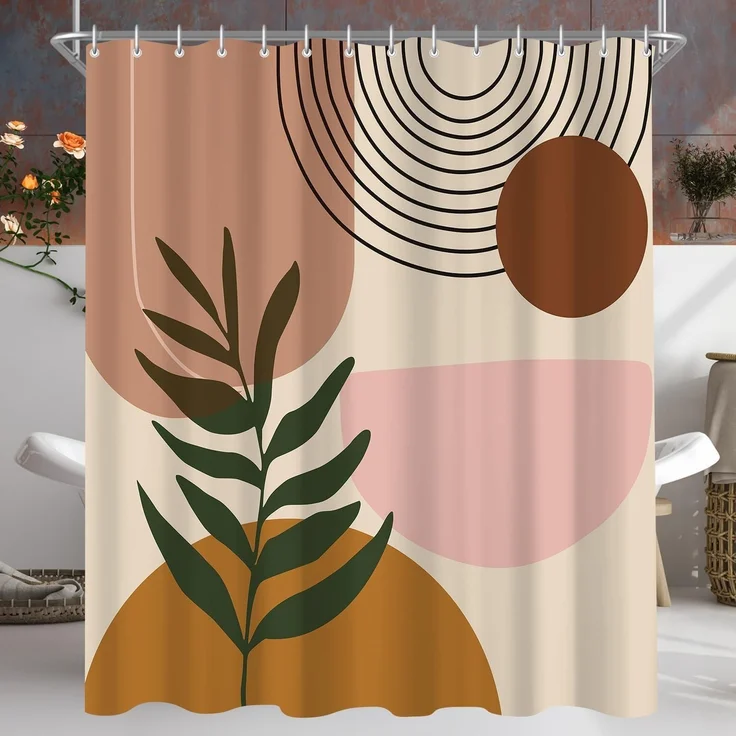 Duschvorhang 180x200cm Blätter Textil Antischimmel Wasserabweisend mit Ösen und – Bild 1