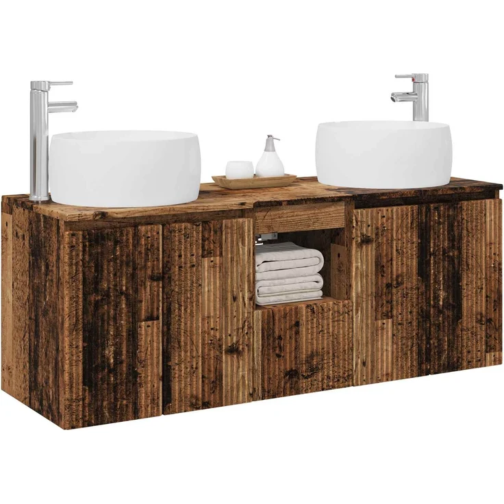 vidaXL Badezimmerschrank-Set 3 stk. Altholz 129 x 44,5 x 80 cm 3405725 – Bild 3