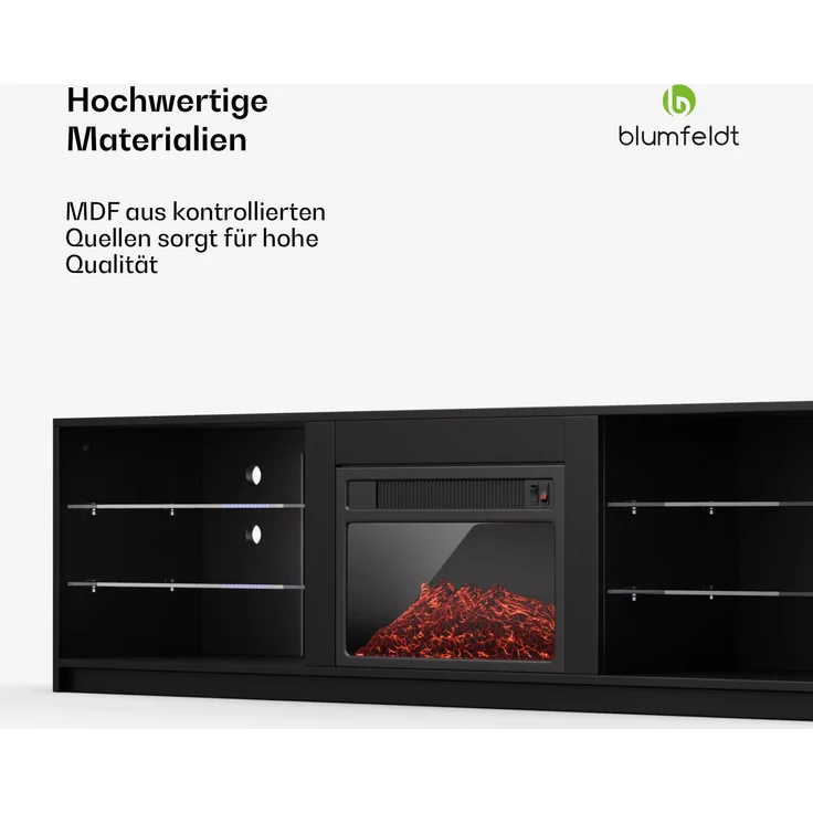 blumfeldt Lowboard Perth Medium Lowboard 160 fireplace, Fernsehschrank Schwarz TV-Schrank 3 Schubladen 160 x 30 x 40 cm(BxHxT) – Bild 5