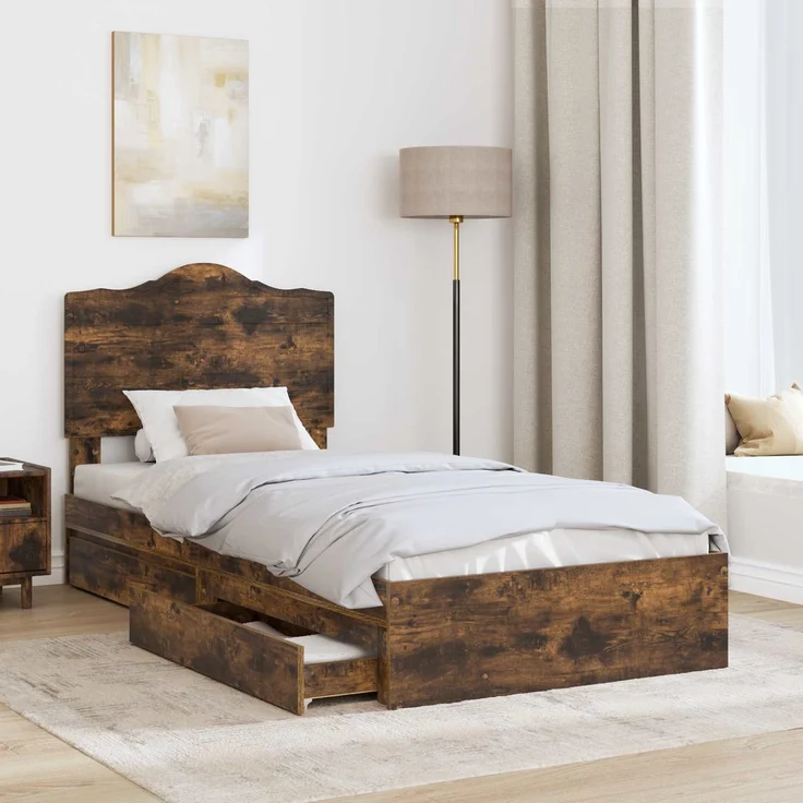 vidaXL Aufbewahrungsbett Räuchereiche 90 x 190 cm Holzwerkstoff 3413552 – Bild 3