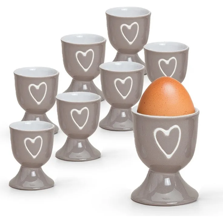matches21 HOME & HOBBY Eierbecher, (8-tlg), Runde Keramik Ei-Halter als lustige Frühstücks-Eier Tisch-Deko