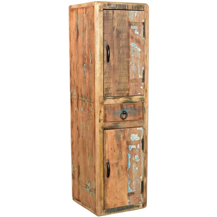 Einzigartiger Bad Hochschrank Kalkutta aus recyceltem Holz – 125cm hoch, lackiert, mit Geschichte