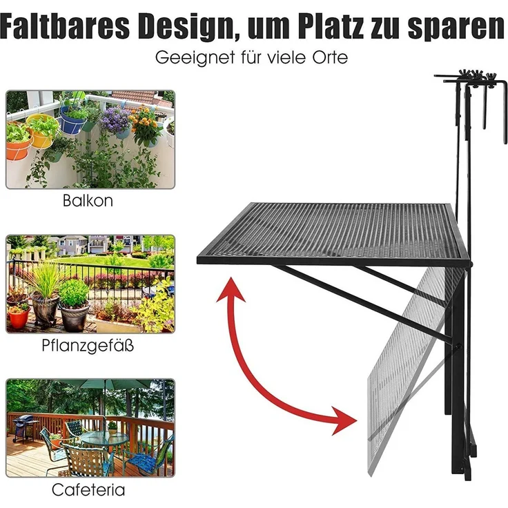 COSTWAY Balkonhängetisch klappbar, Klappbar Metall, 5-stufig höhenverstellbar – Bild 3