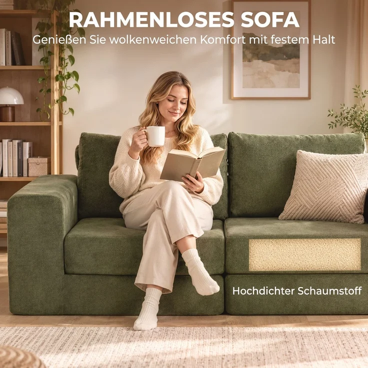 HOMCOM Schlafsofa, Polyester, Grün, 208 x 181 x 58 cm – Bild 6