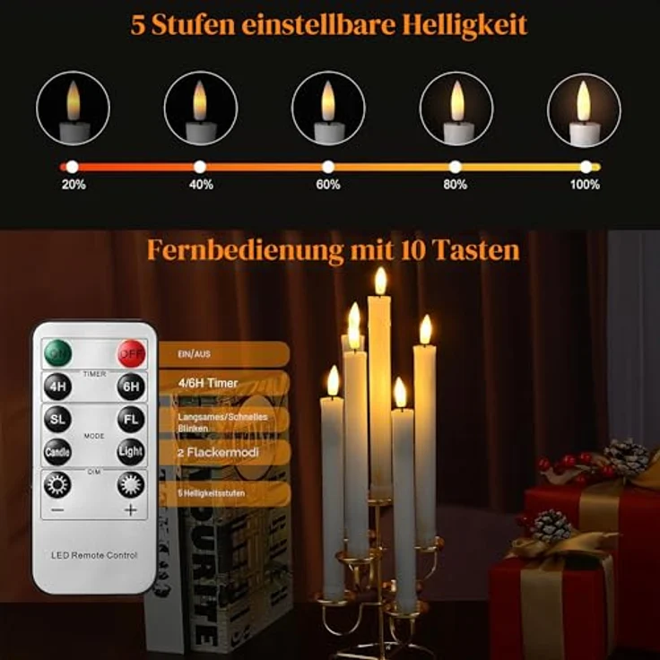 EXTSUD 6er LED Stabkerzen Wiederaufladbare LED Stabkerzen mit Timer und Fernbedienung Weicher Silikon Wachskern, Einzigartiges Tranen-Design LED Kerzen fur Zimmer Hochzeit Esstisch und Gartenparty – Bild 3