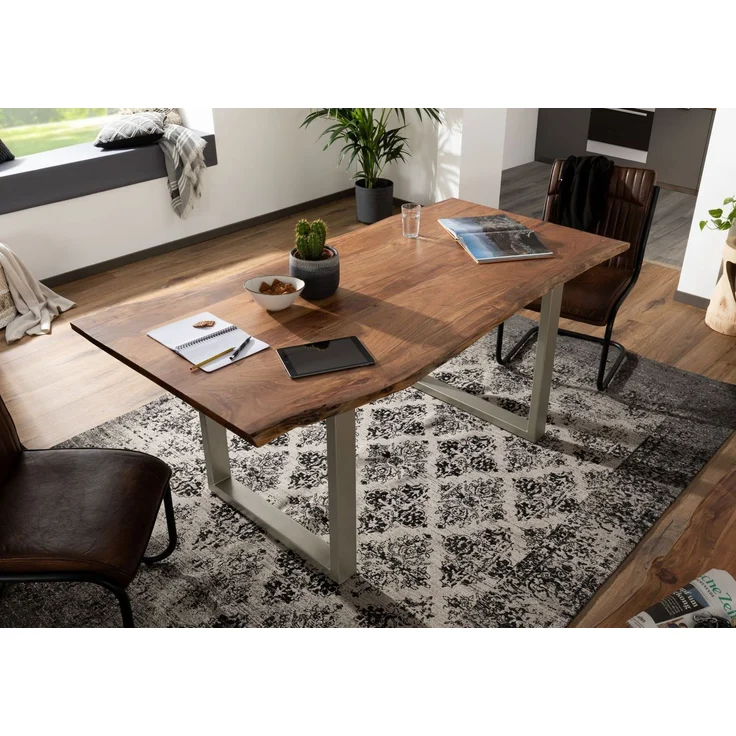 Baumtisch Akazie 140x90x76 natur Beine silber matt FREEFORM 3 – Bild 9