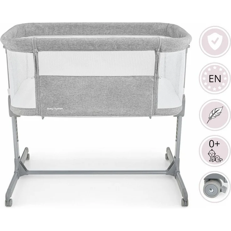 Moby-System Beistellbett Baby-Beistellbett LUNA 3in1 - Ideal für Neugeborene - grau – Bild 3