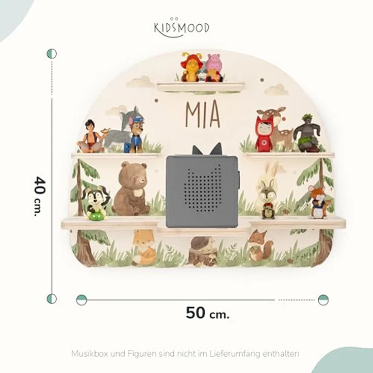 KIDSMOOD - Personalisiertes Tonie Regal für Kinderzimmer | Regenbogen Wand-Regal mit genügend Platz für Tonie-Hör-Figuren, Aussparung für Tonie-Musikbox & Kabelmanagement, Tonie Regal Mädchen & Jungen – Bild 3