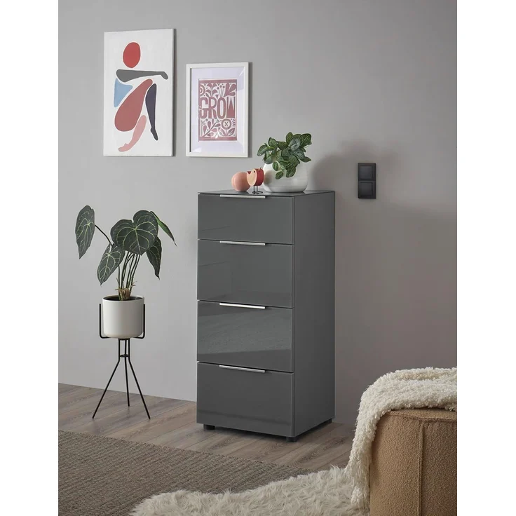 HBZ Kommode Santorin Mehrzweckschrank mit Schubkästen, BxHxT 45x99x40 cm (1 St), Mit 4 Schubkästen mit Softclose, Glasfront und Glasoberboden – Bild 2