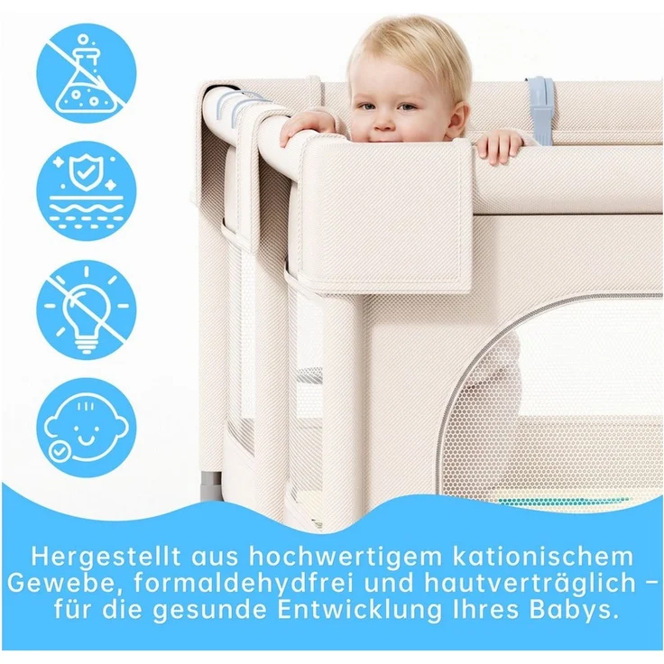 SEHAUSEU Laufgitter Laufstall Baby Krabbelgitter mit Spielmatte 1,5m×1,5 m/1,2m×1,2m, mit Ozeanbälle, Tragetasche, Zugring, Ballkorb, Aufbewahrungskorb – Bild 3