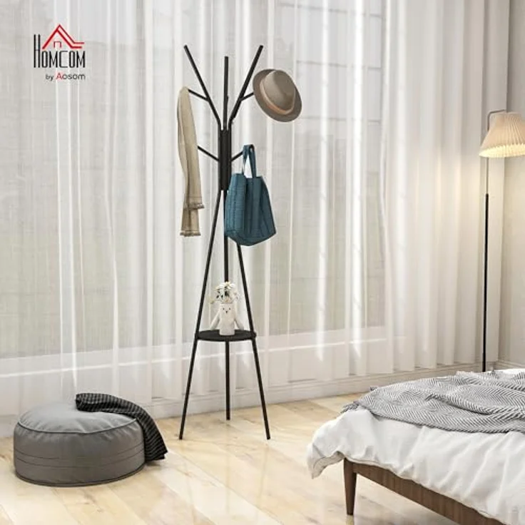 HOMCOM Garderobenständer Kleiderständer mit 8 Haken, (Kleidungsständer, 1 St, Standgarderobe), Metall, Schwarz, 45 x 45 x 180 cm – Bild 3