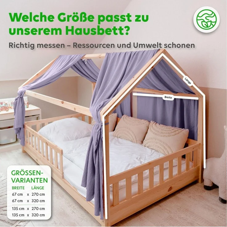 lilimaus Betthimmel Hausbetthimmel Baumwoll Musselin Betthimmel Kinder Hausbett 2er Set, Stilvolle Musselin-Deko für Kinderzimmer, ideal als Geschenkidee – Bild 3