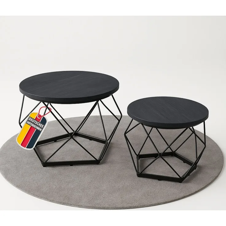 Coemo Couchtisch Duett 2-er Set stillvolle Metallbeine in Schwarz