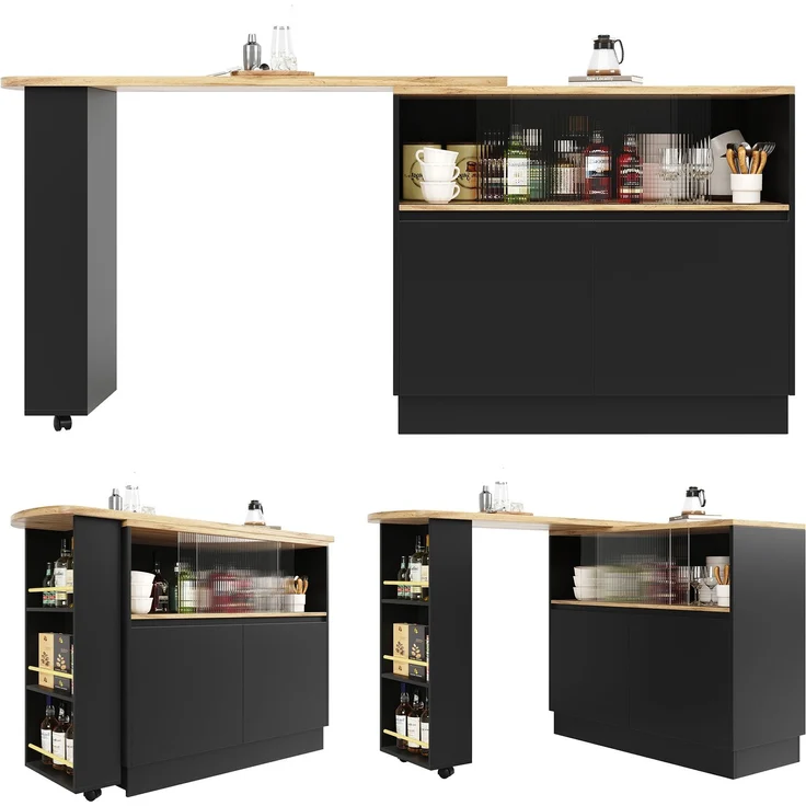 ZUBALIYA Drehbarer Bartisch 90 x 45 cm, für Küche und Essbereich, MDF, Schwarz – Bild 8