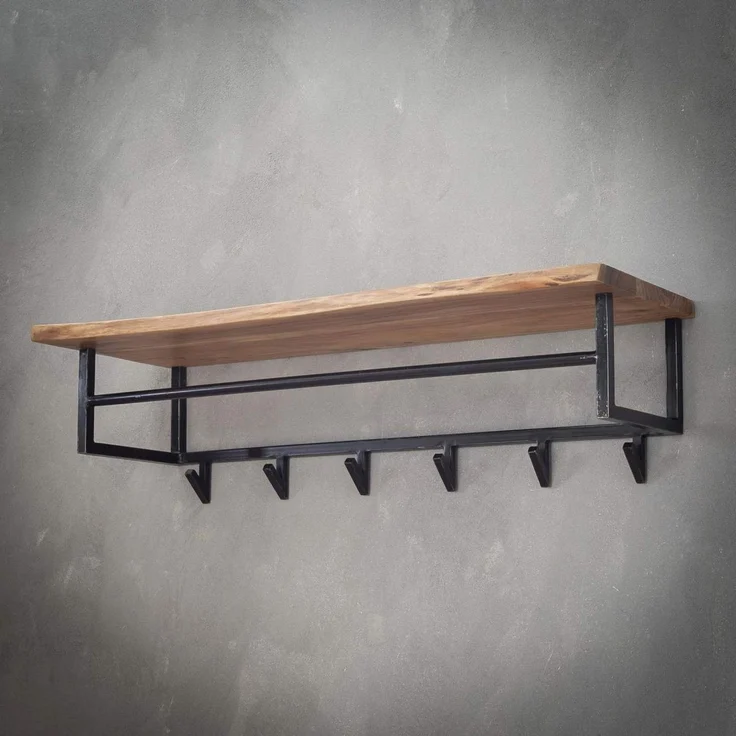 Garderobe Bord aus massivem Akazienholz, modern mit Hutablage und 6 Haken, Natur – Bild 7