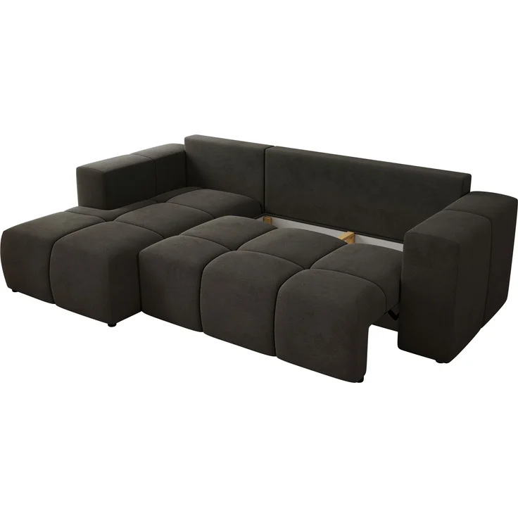 Ecksofa mit Schlaffunktion und Bettkasten, L-form Couch, lose Kissen, Polstersofa - MONIVA - Dunkelgrau Velours - linke Seite – Bild 5
