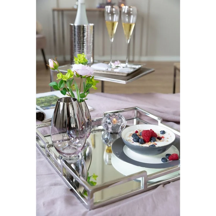 Fink Dekotablett HOMMAGE Tablett + Spiegeleinsatz - silber Edelstahl - B. 30cm x T. 30cm (1xTablett m. Spiegeleinsatz, 1 St, Dekotablett - Kerzentablett), Serviertablett Deko Tablett - Elegante Servierplatte Dekoplatte – Bild 4