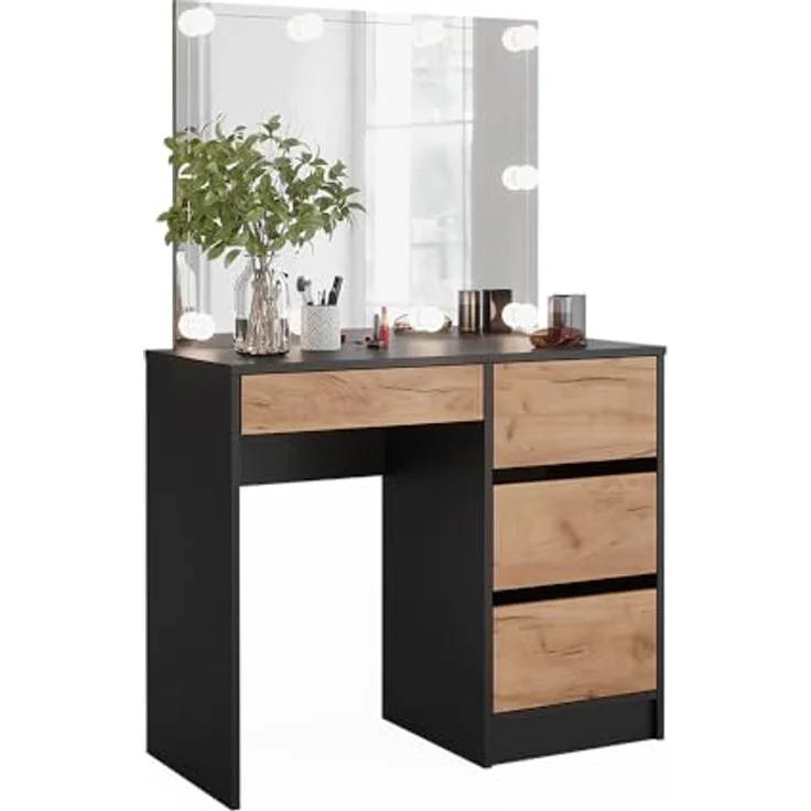 Vicco Schminktisch Sherry, Anthrazit/Goldkraft Eiche, 90 x 75 cm mit Spiegel & LED-Beleuchtung – Bild 7