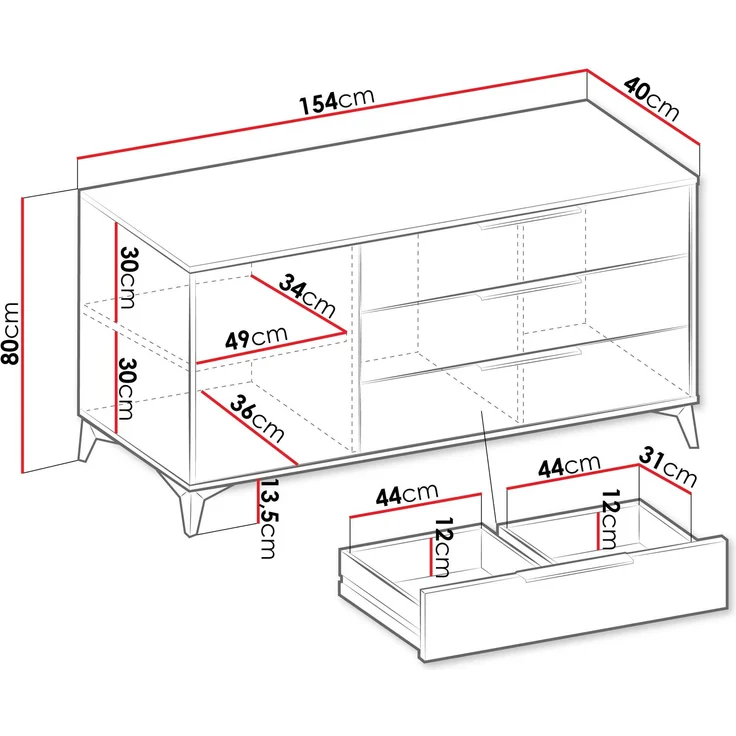 Mirjan24 'Xylix' Kommode mit Drehtür und 3 Schubladen, Holz sandbeige, 154 x 80 x 40 cm – Bild 7