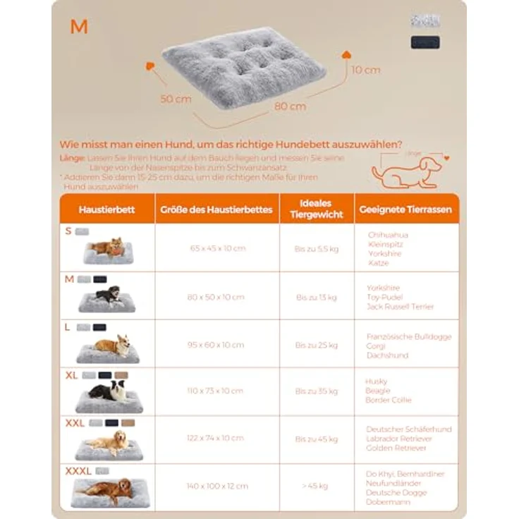 Feandrea Hundebett, Hundekissen, Flauschige Hundematte, Langer Plüsch, 80x50 cm, weiche Polsterung, maschinenwaschbar, multifunktional, Ombré-Grau PGW201G01 – Bild 6
