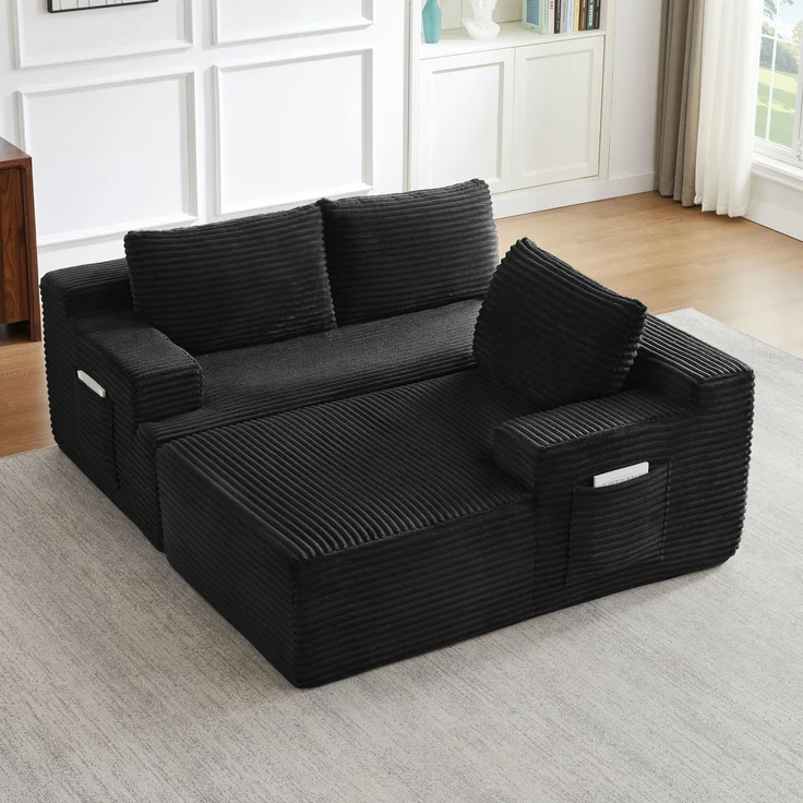 ZUBALIYA Knochenloses Sofa, L‑förmiges Cloud‑Ecksofa mit tiefem Sitzkomfort – ohne Montage, modulares Schlafsofa, 66 x 152 x 238 cm, Schwarz, Links – Bild 7