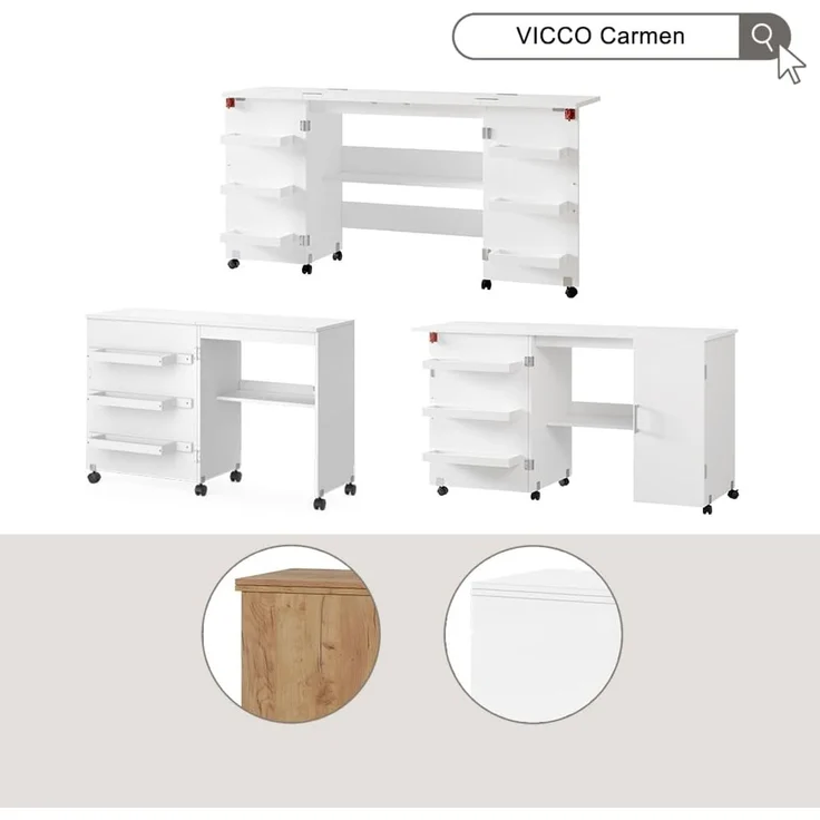 Nähtisch Carmen Eiche 118 x 77.5 cm mit 3 Regalfächer Vicco – Bild 8