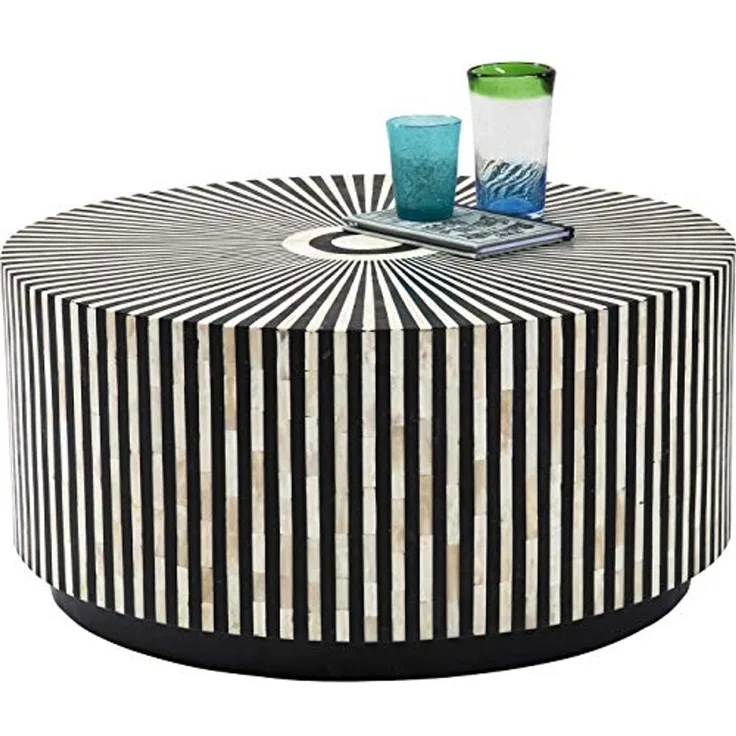 Kare Design Couchtisch Electra, Schwarz/Weiß, 75cm Durchmesser, Wohnzimmertisch, Beistelltisch, Massivholz Gestell, handgefertigt, rund, 35 x 75 x 75 cm (H/B/T)