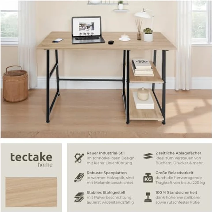 tectake Schreibtisch Paisley (1-St, 1 tlg), Rustikaler Schreibtisch im schnörkellosen Industrial Style – Bild 5