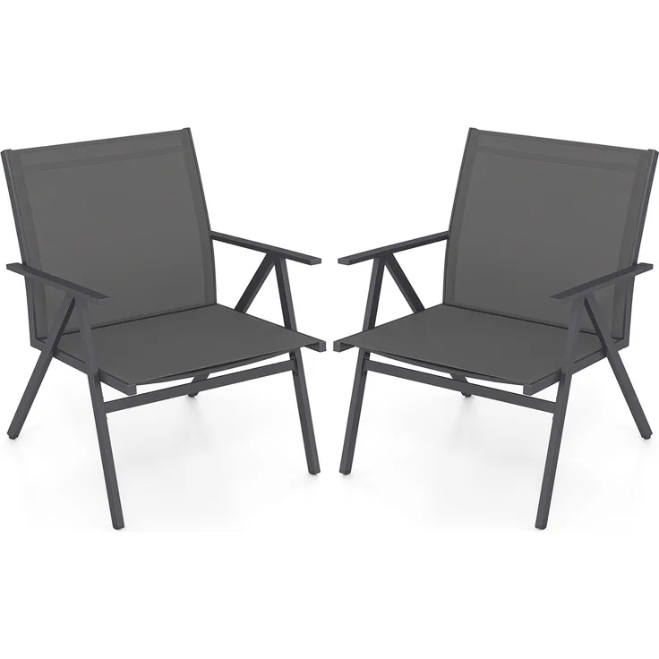 2er Set Gartenstühle mit Atmungsaktivem Stoff Balkonstühle Terrassenstühle Grau